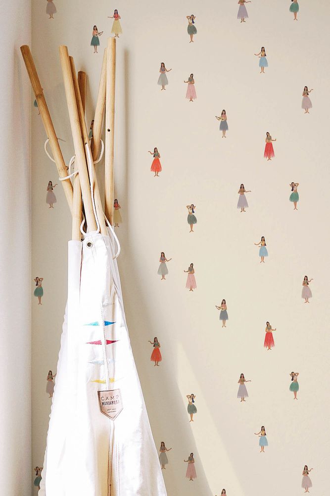 Children's decorative items - Hula Girls wall paper - ALL THE FRUITS