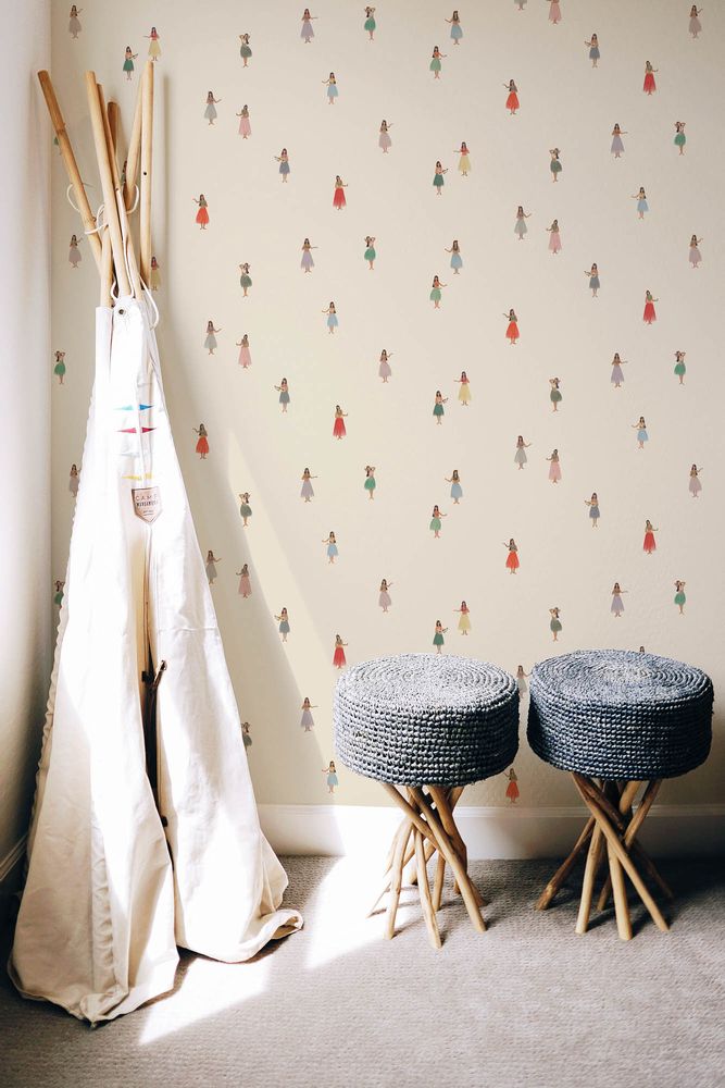 Children's decorative items - Hula Girls wall paper - ALL THE FRUITS