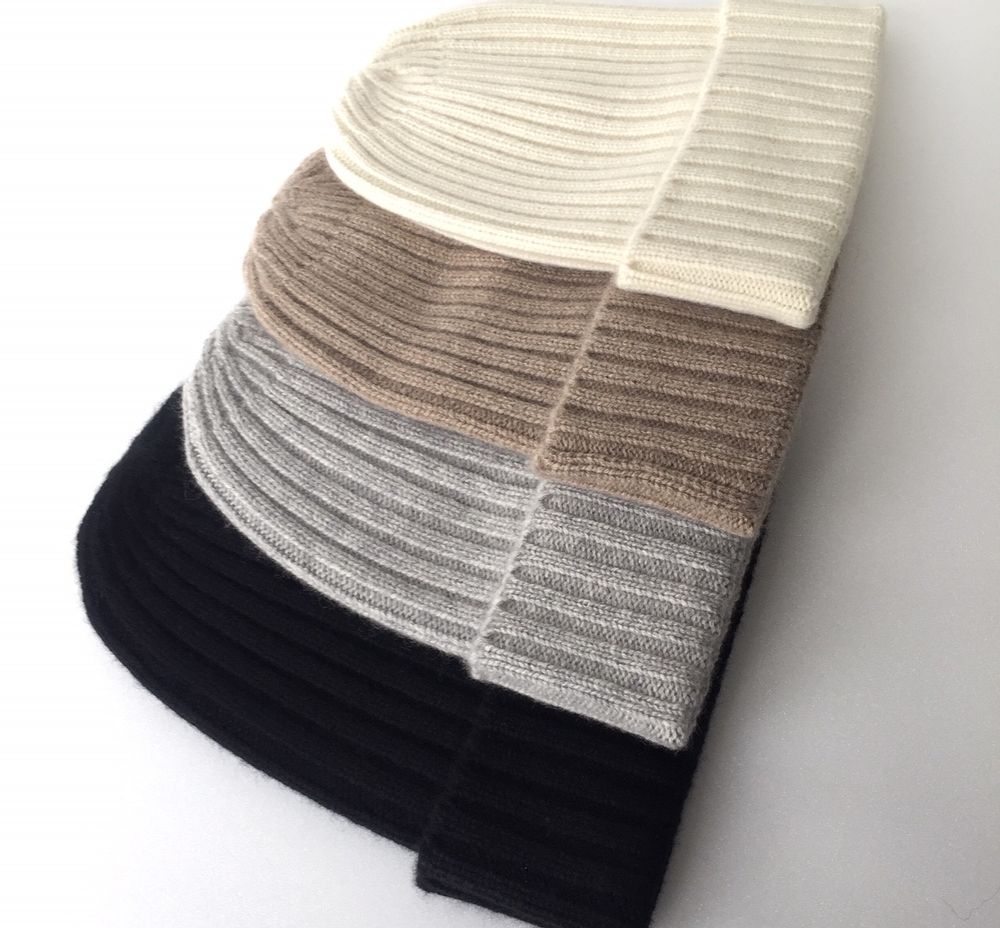 Hats - cashmere beanie, ribbed beanie, lapel beanie, cashmere knitted hat - COCOON PARIS