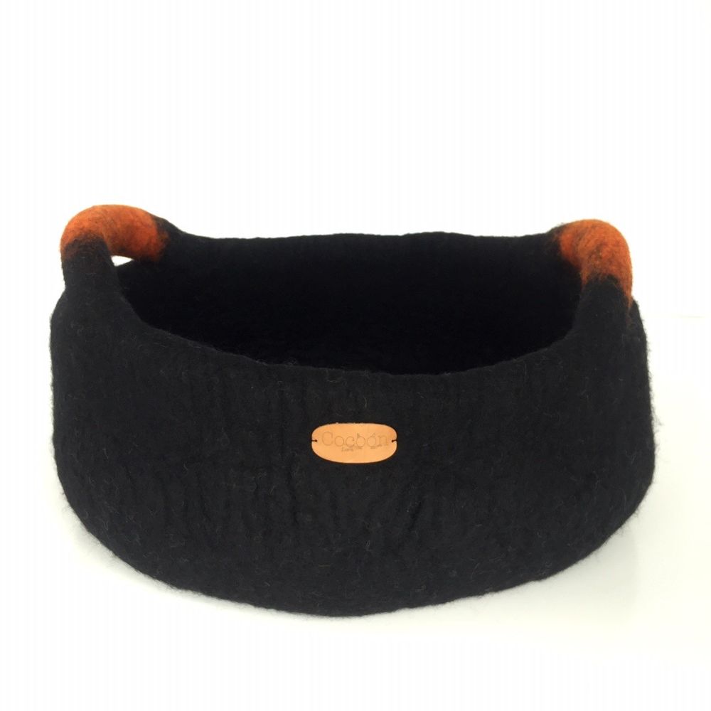 Shopping baskets - Panier en feutre avec poignées, panier de rangement, panier à linge, panier pour le bois de cheminée, corbeille, wool basket with handles. - COCOON PARIS