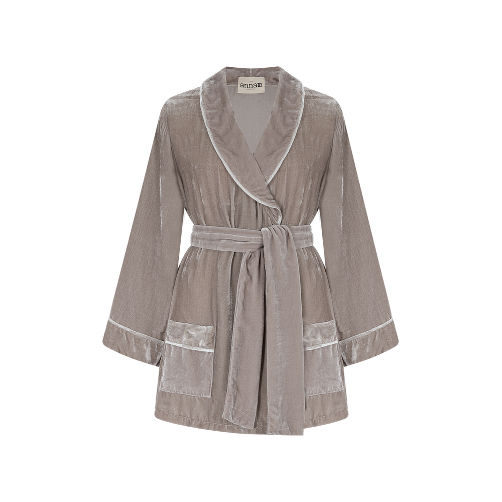 Homewear - Robe courte en velours avec ceinture | Cool Grey - THE ANNAM HOUSE