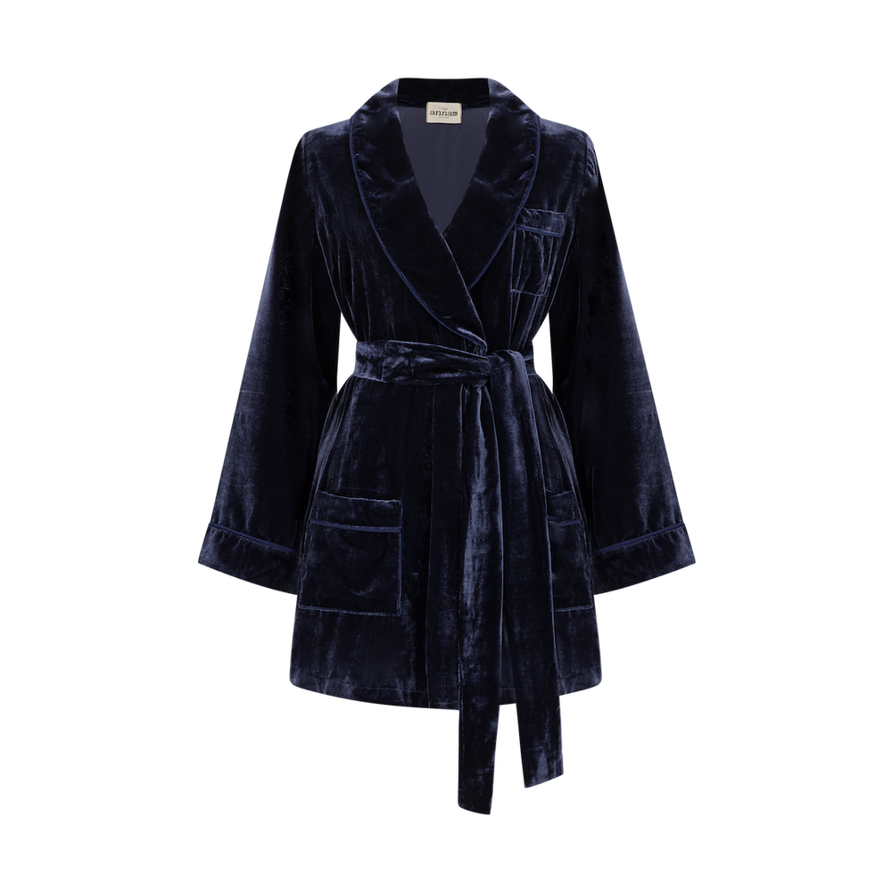 Homewear - Robe courte en velours avec ceinture | Cool Grey - THE ANNAM HOUSE