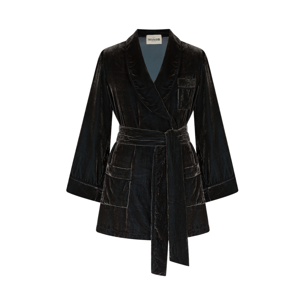 Homewear - Robe courte en velours avec ceinture | Cool Grey - THE ANNAM HOUSE