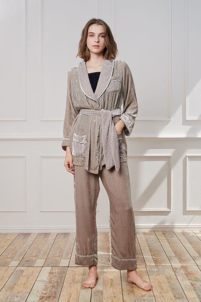 Homewear - Robe courte en velours avec ceinture | Cool Grey - THE ANNAM HOUSE