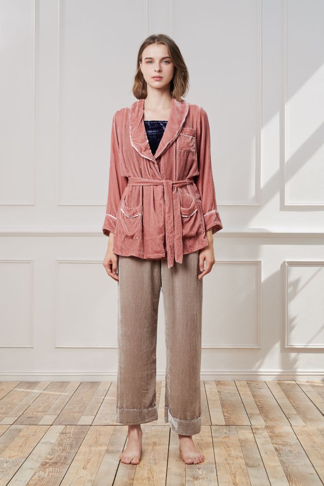 Homewear - Robe courte en velours avec ceinture | Cool Grey - THE ANNAM HOUSE
