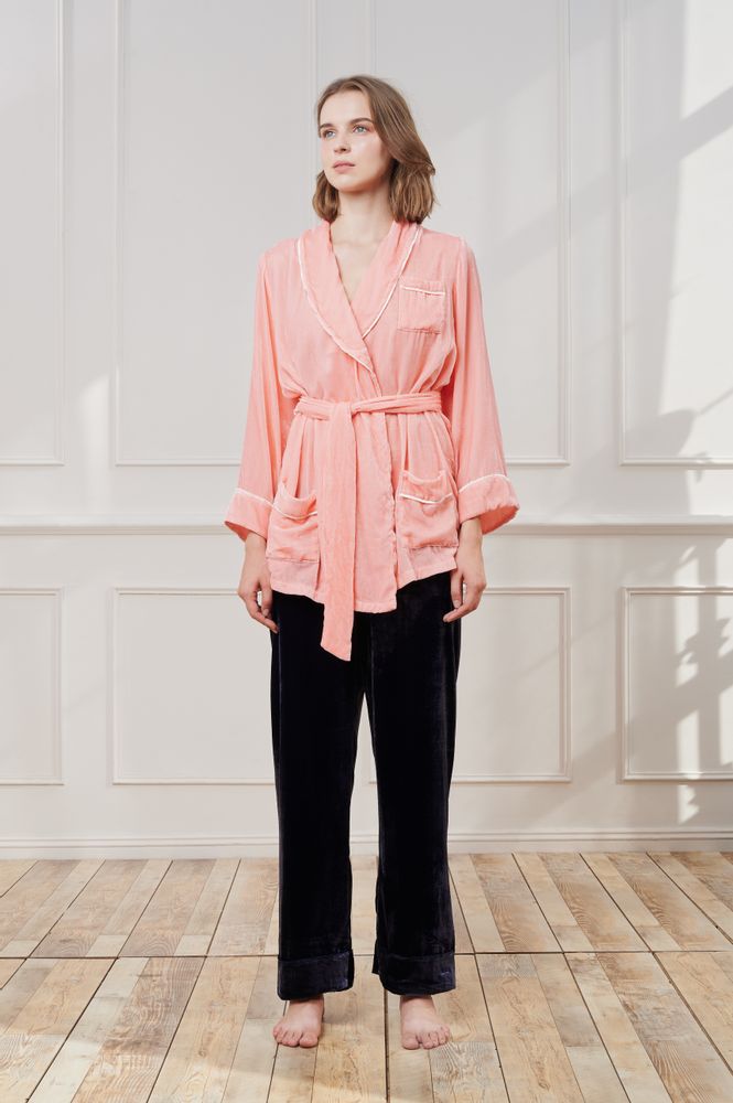Homewear - Robe courte en velours avec ceinture | Cool Grey - THE ANNAM HOUSE