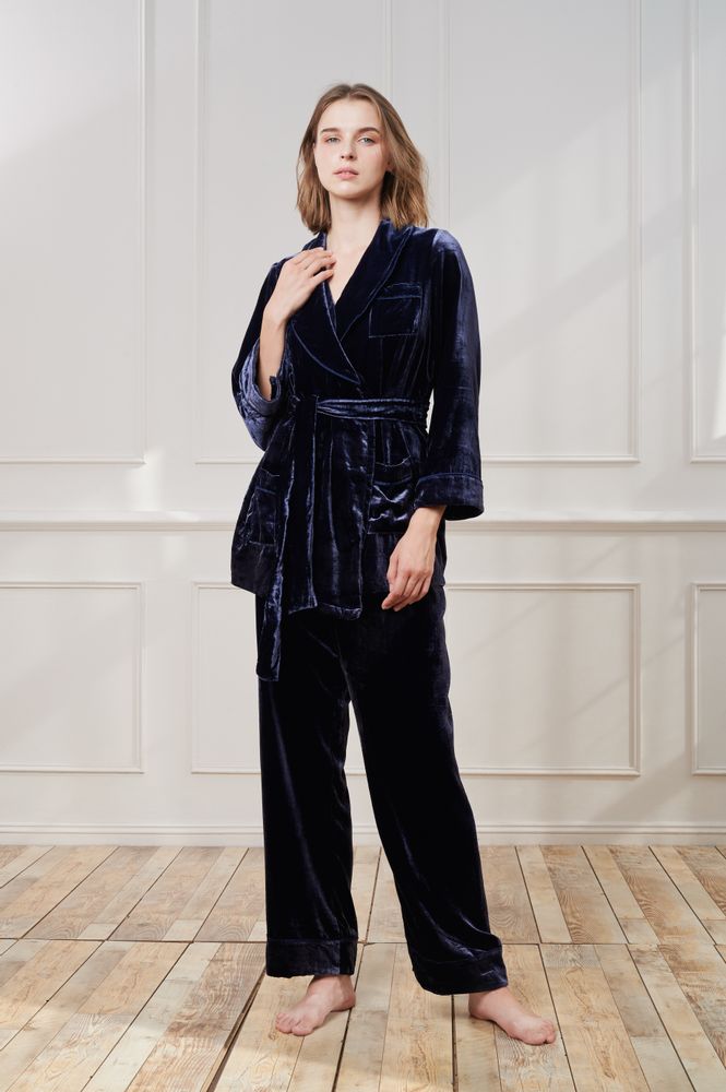 Homewear - Robe courte en velours avec ceinture | Cool Grey - THE ANNAM HOUSE