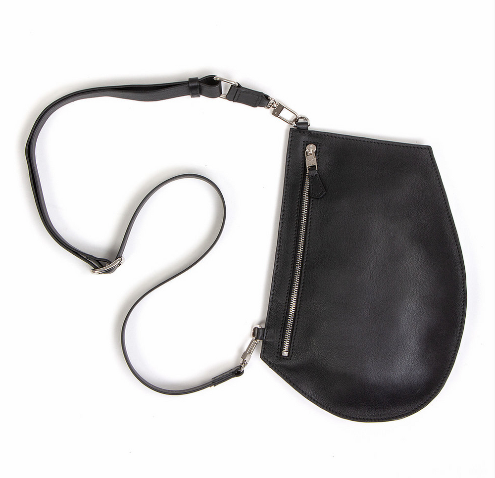 Clutches - Zip Maxi Cut black - Black leather Pouch with removable and adjustable strap - MLS-MARIELAURENCESTEVIGNY