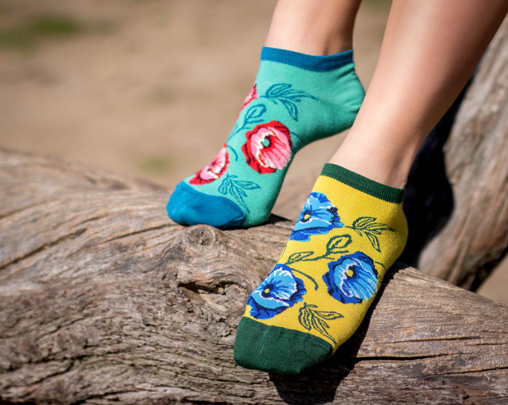 Socks - Bamboo ankle socks Poppies - PIRIN HILL