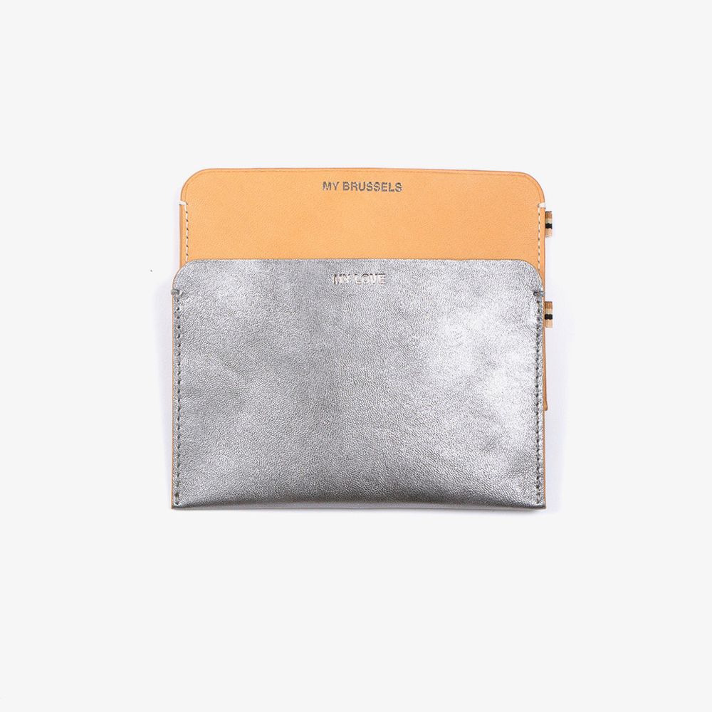 Leather goods - RFID passport and cards wallet - Travel My Love- Grey metallic and b-natural leather - MLS-MARIELAURENCESTEVIGNY