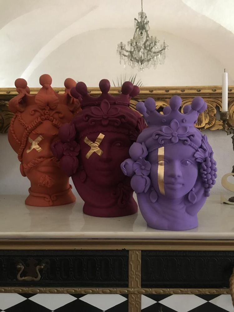 Design objects - SCIACCA MOORISH HEAD VASE. Handmade in Italy, Sicily, 2020 - MOSCHE BIANCHE