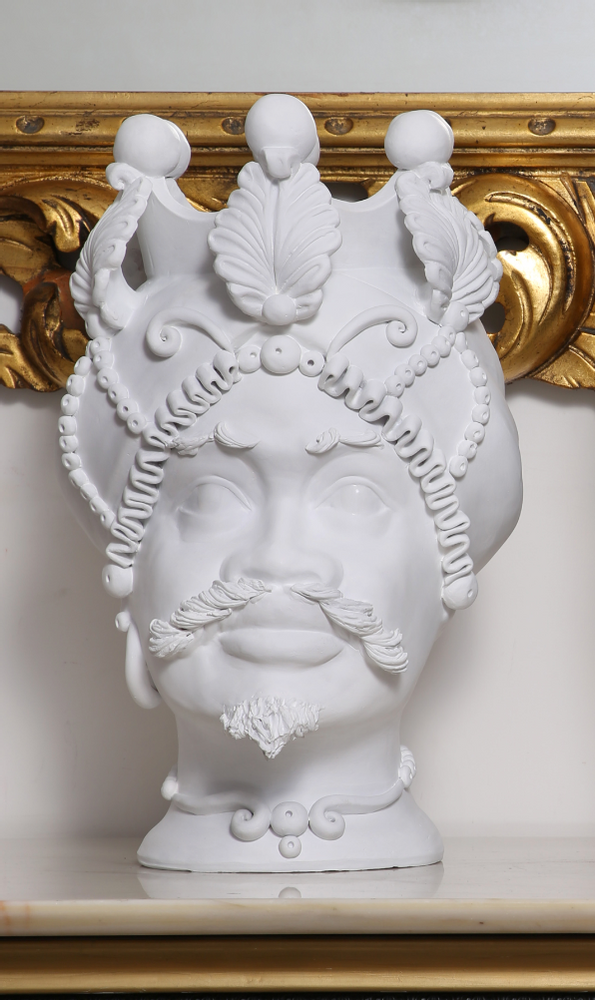 Design objects - SCIACCA MOORISH HEAD VASE. Handmade in Italy, Sicily, 2020 - MOSCHE BIANCHE