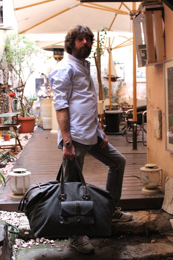 Sacs et cabas - Sac de voyage Weekender « HERRA » fait main en toile et cuir véritable - ELENA KIHLMAN