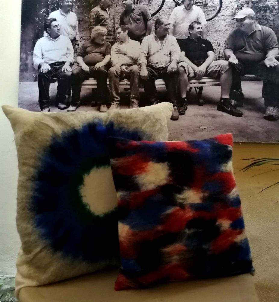 Fabric cushions - Decorative cushion "Reflessi"with hand-felted design in merino wool and silk on linen fabric. - ELENA KIHLMAN