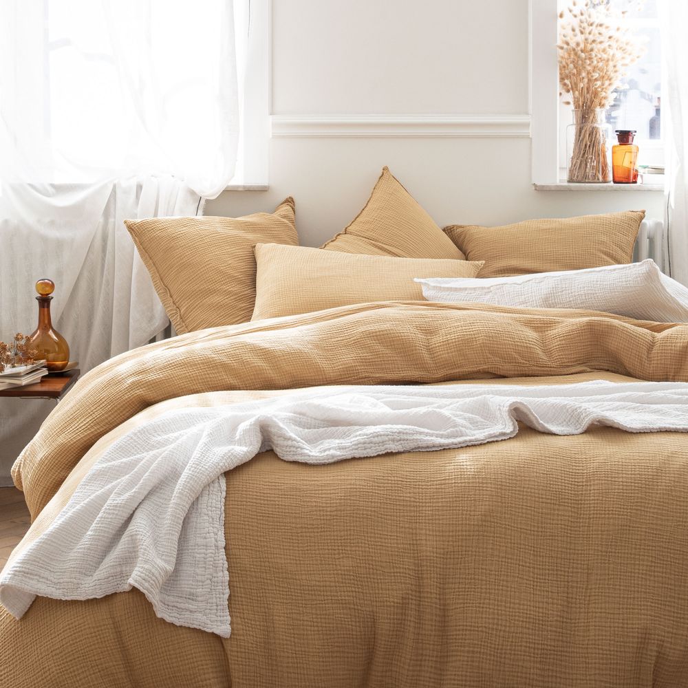 Linge de lit - Simplement gaufré - Double gaze de coton - BLANC CERISE