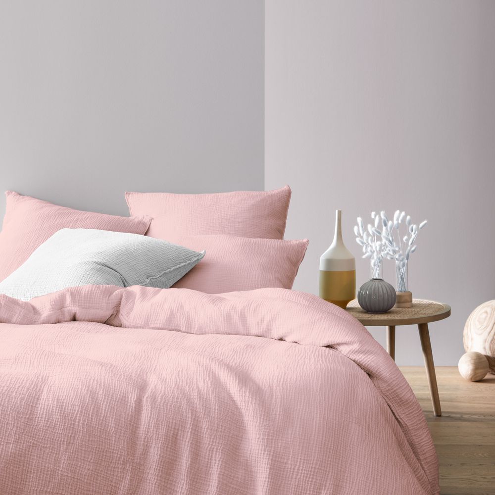 Linge de lit - Simplement gaufré - Double gaze de coton - BLANC CERISE