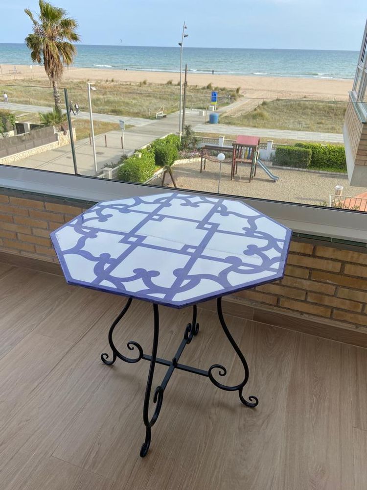 Tables de jardin - Table octogonale en grès peint à la main 80x80 cm "Marianna » - CERASELLA CERAMICHE