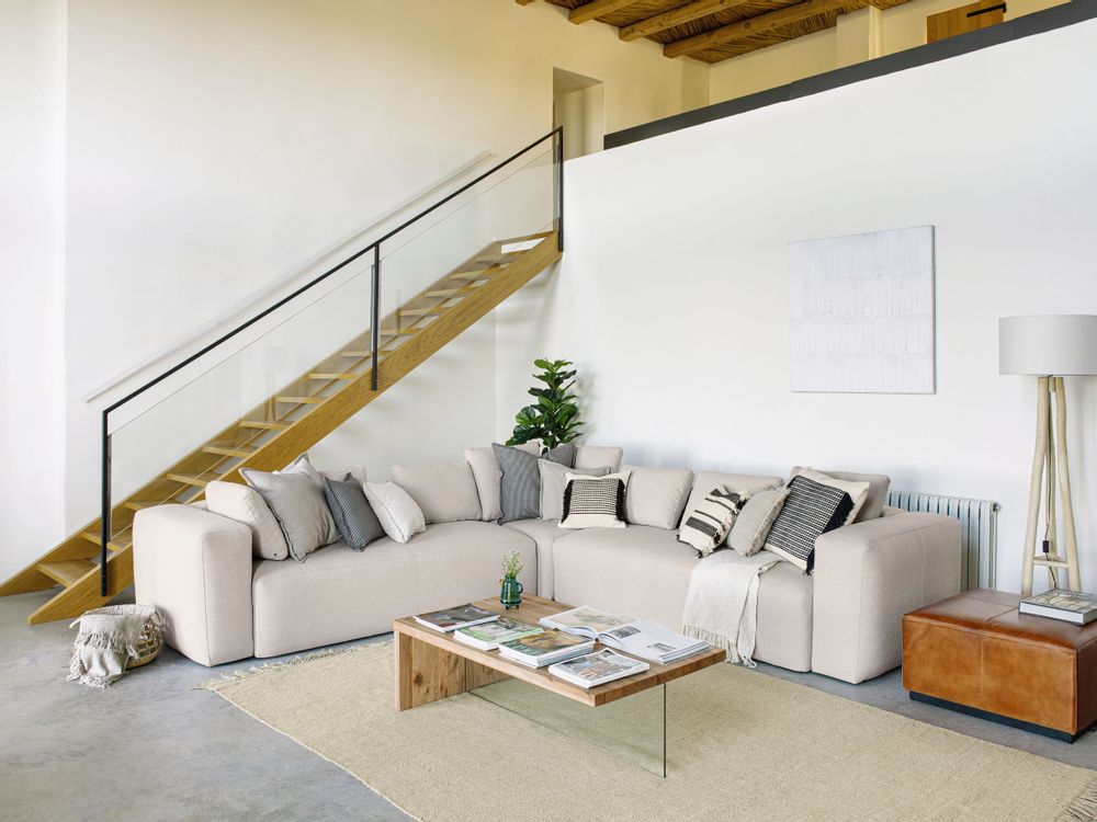 Canapés pour collectivités - Canapé d’angle Blok 4 places beige 290 x 290 cm - KAVE HOME