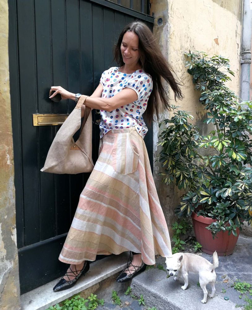 Bags and totes - Handmade origami Makubo shoulder bag handbag in linen and cork - ELENA KIHLMAN