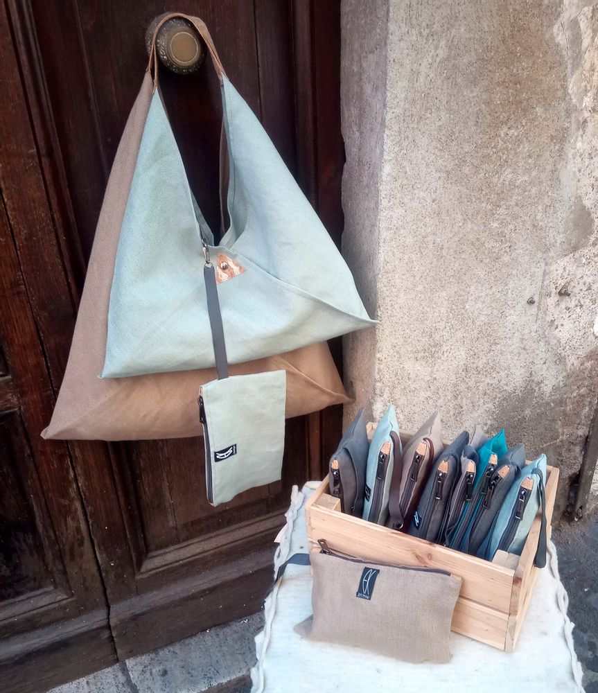 Bags and totes - Handmade origami Makubo shoulder bag handbag in linen and cork - ELENA KIHLMAN