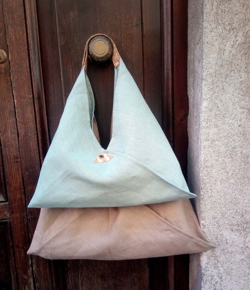 Bags and totes - Handmade origami Makubo shoulder bag handbag in linen and cork - ELENA KIHLMAN
