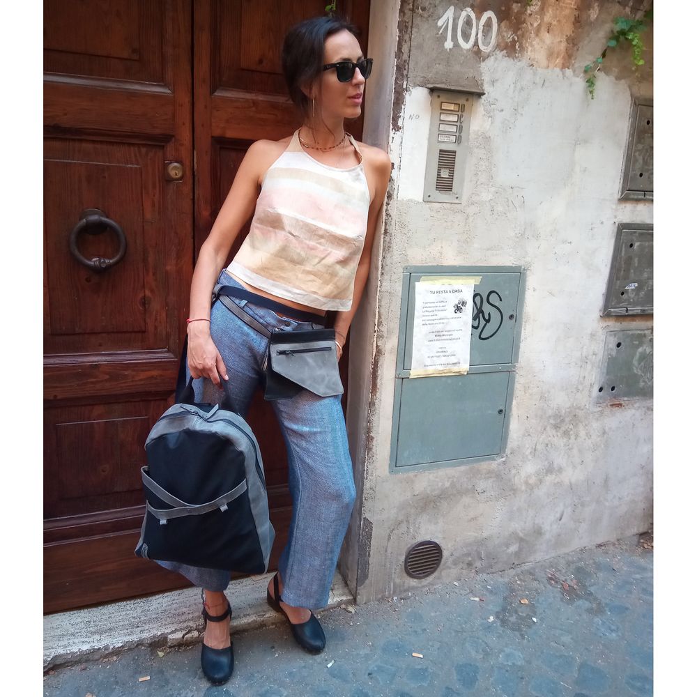 Sacs et cabas - Sac à dos unisexe fait main « Kangaroo » avec pochette amovible à la taille et pochette pour ordinateur portable en Cordura et cuir véritable - ELENA KIHLMAN