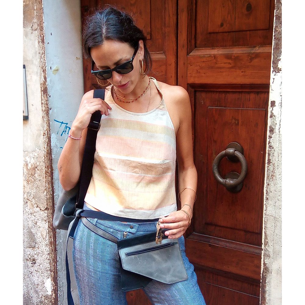Sacs et cabas - Sac à dos unisexe fait main « Kangaroo » avec pochette amovible à la taille et pochette pour ordinateur portable en Cordura et cuir véritable - ELENA KIHLMAN