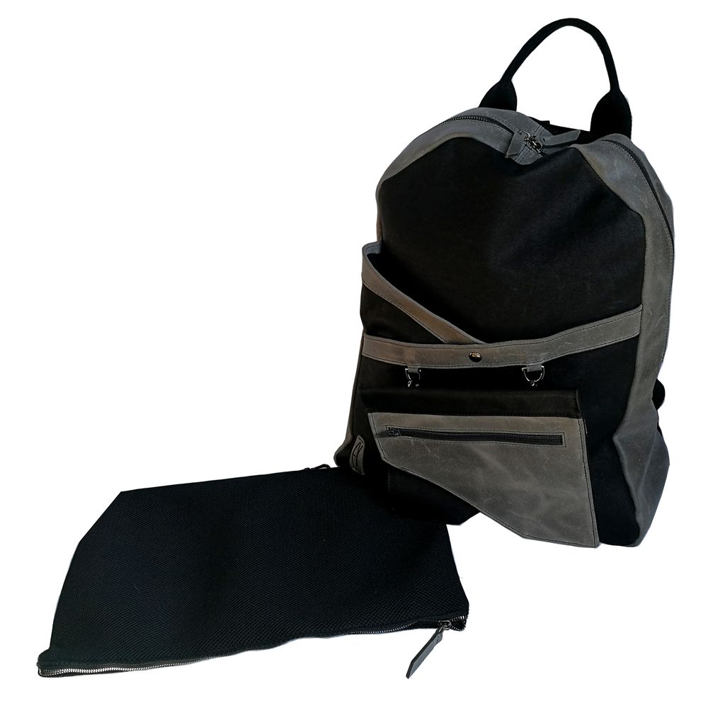 Sacs et cabas - Sac à dos unisexe fait main « Kangaroo » avec pochette amovible à la taille et pochette pour ordinateur portable en Cordura et cuir véritable - ELENA KIHLMAN