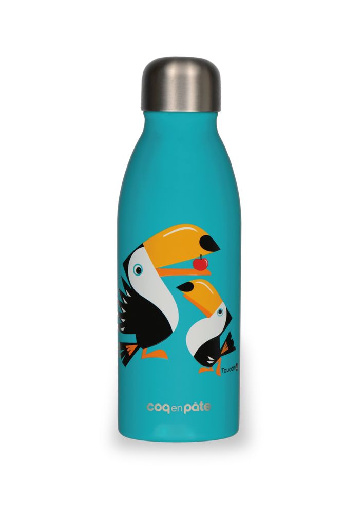 Kids accessories - CoBranding Qwetch & Coq en Pâte - Stainless Steel Single Wall Water Bottle Lion 500ml - COQ EN PATE