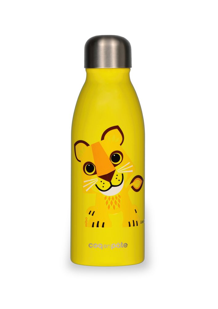 Kids accessories - CoBranding Qwetch & Coq en Pâte - Stainless Steel Single Wall Water Bottle Lion 500ml - COQ EN PATE