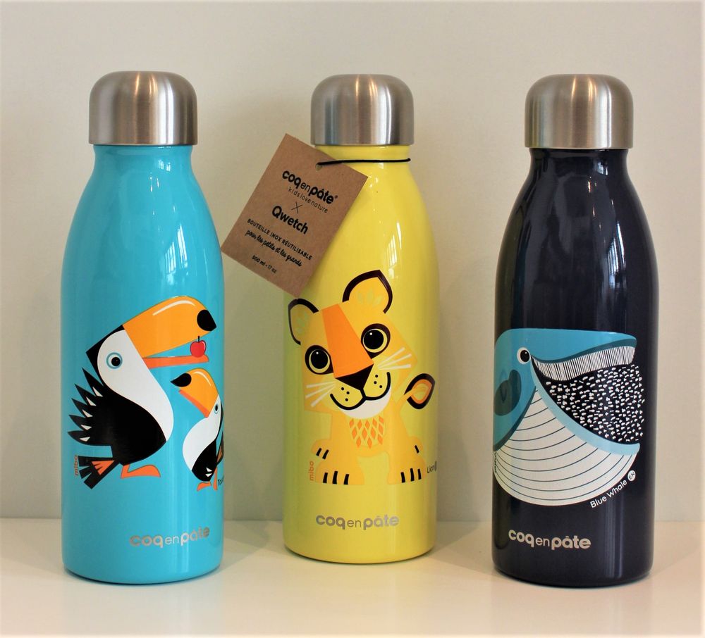 Kids accessories - CoBranding Qwetch & Coq en Pâte - Stainless Steel Single Wall Water Bottle Lion 500ml - COQ EN PATE