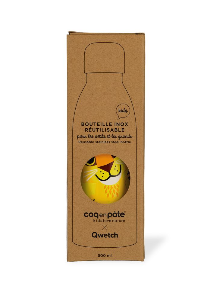 Kids accessories - CoBranding Qwetch & Coq en Pâte - Stainless Steel Single Wall Water Bottle Lion 500ml - COQ EN PATE