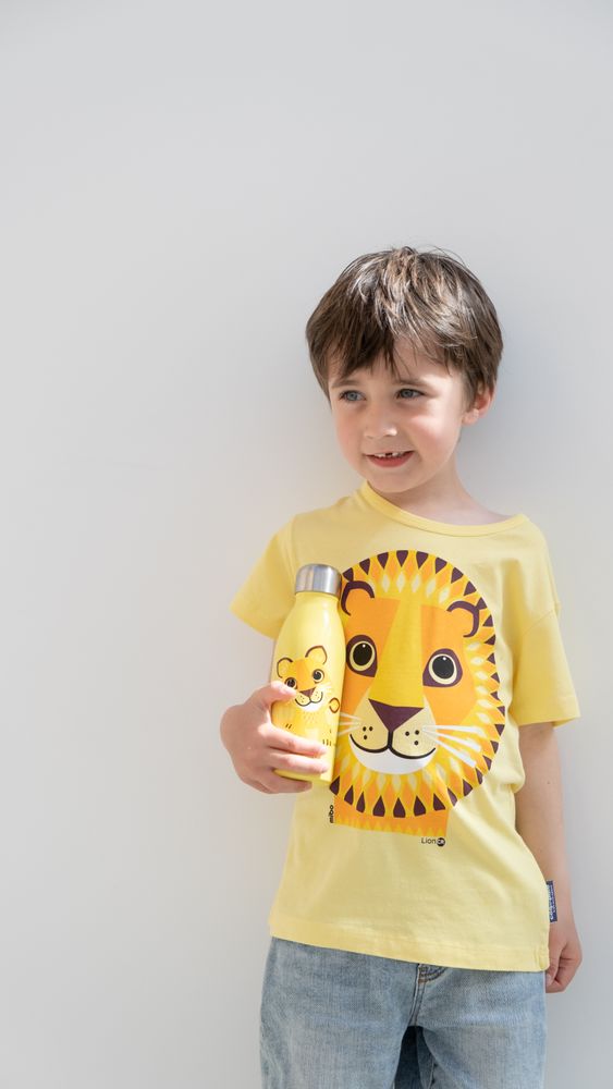 Kids accessories - CoBranding Qwetch & Coq en Pâte - Stainless Steel Single Wall Water Bottle Lion 500ml - COQ EN PATE