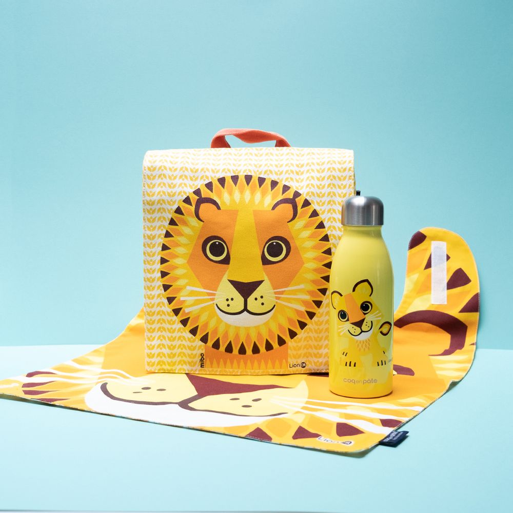 Kids accessories - CoBranding Qwetch & Coq en Pâte - Stainless Steel Single Wall Water Bottle Lion 500ml - COQ EN PATE