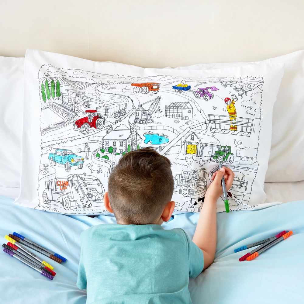 Linge de lit - voiture, camion et taie d'oreiller de tracteur. - EATSLEEPDOODLE
