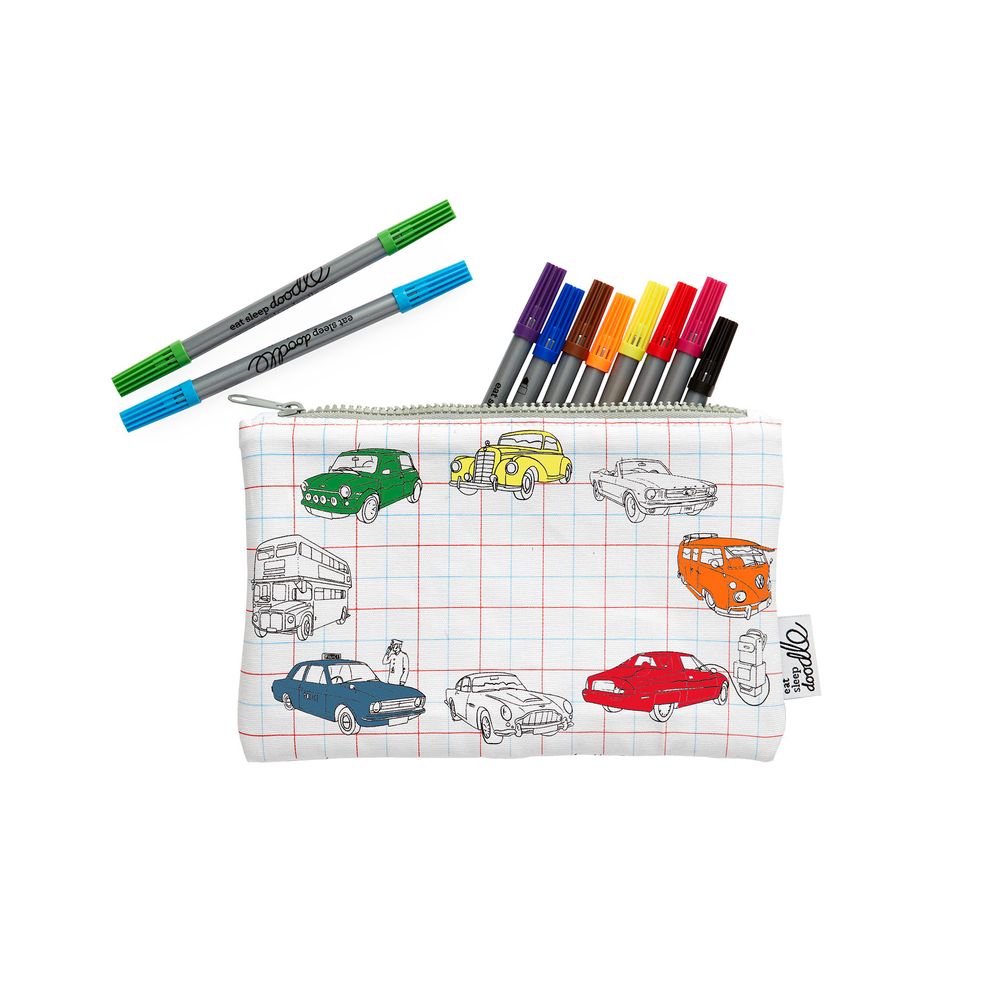 Children's arts and crafts - colour-in cars, trucks and tractor pencil case - EATSLEEPDOODLE