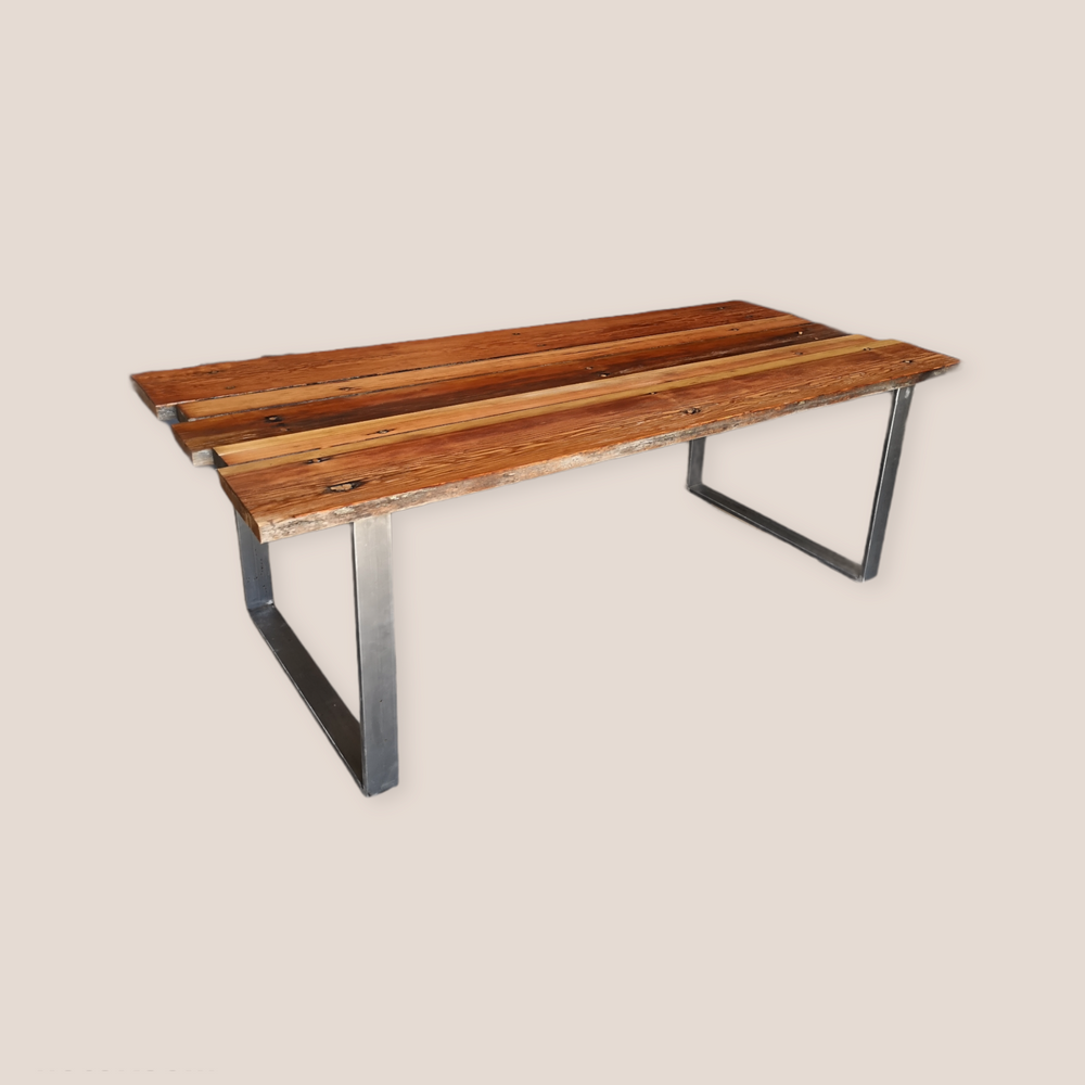 Tables Salle à Manger - Table avec plateau en bois récupéré avec base en acier O - LIVING MEDITERANEO