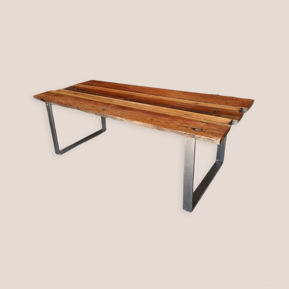 Tables Salle à Manger - Table avec plateau en bois récupéré avec base en acier O - LIVING MEDITERANEO
