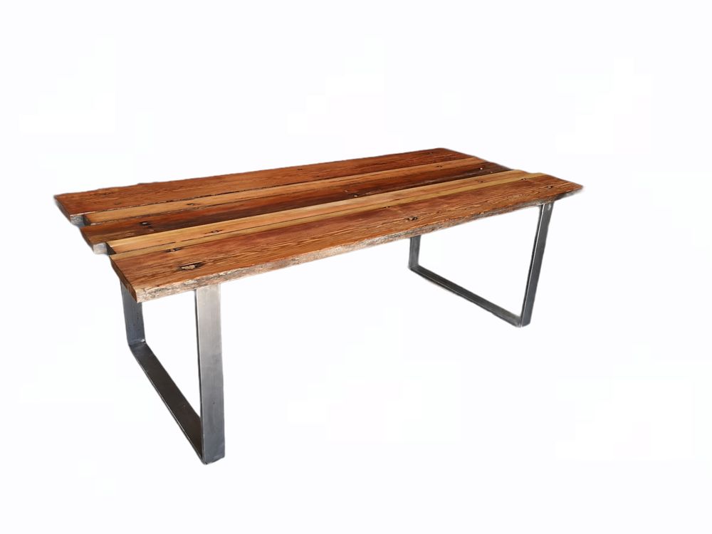 Tables Salle à Manger - Table avec plateau en bois récupéré avec base en acier O - LIVING MEDITERANEO
