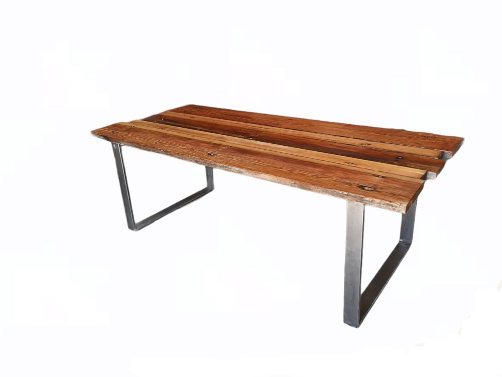 Tables Salle à Manger - Table avec plateau en bois récupéré avec base en acier O - LIVING MEDITERANEO