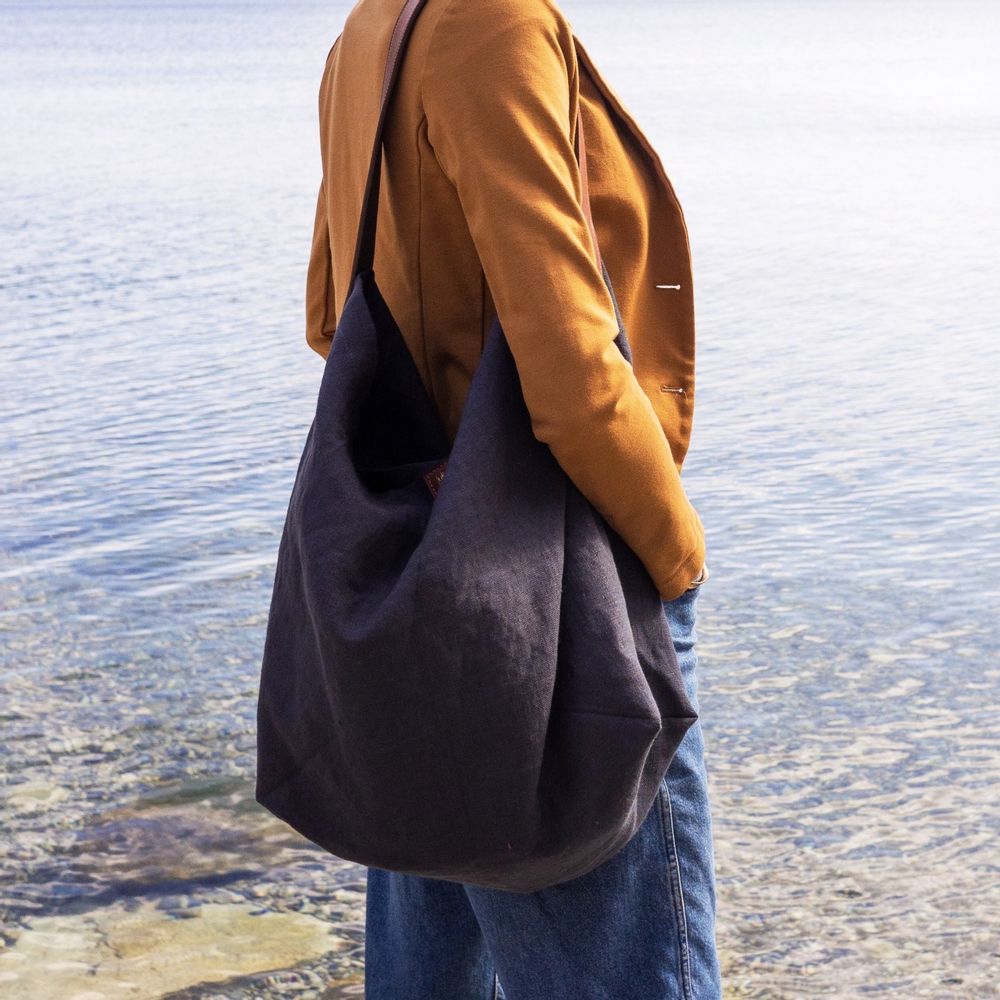 Sacs et cabas - Cabas Lino- Anthracite / 100% Lin Français - L'ATELIER DES CREATEURS