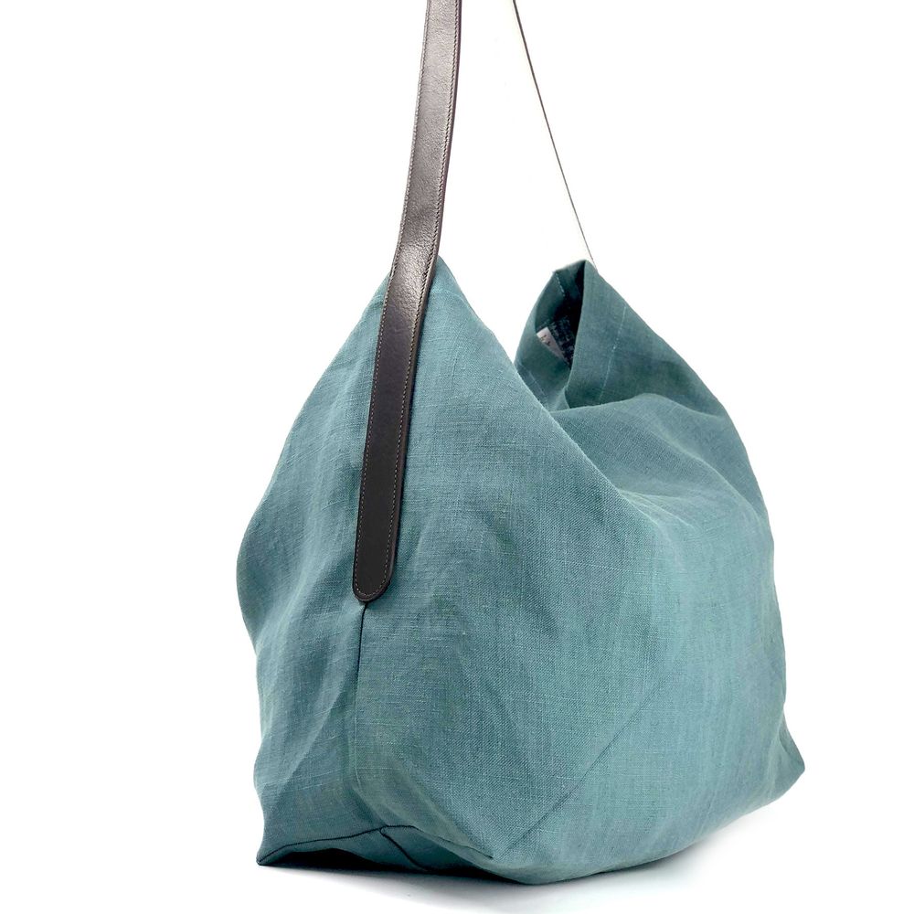 Bags and totes - Lino Tote Bag — Celadon/100% French Linen - L'ATELIER DES CREATEURS