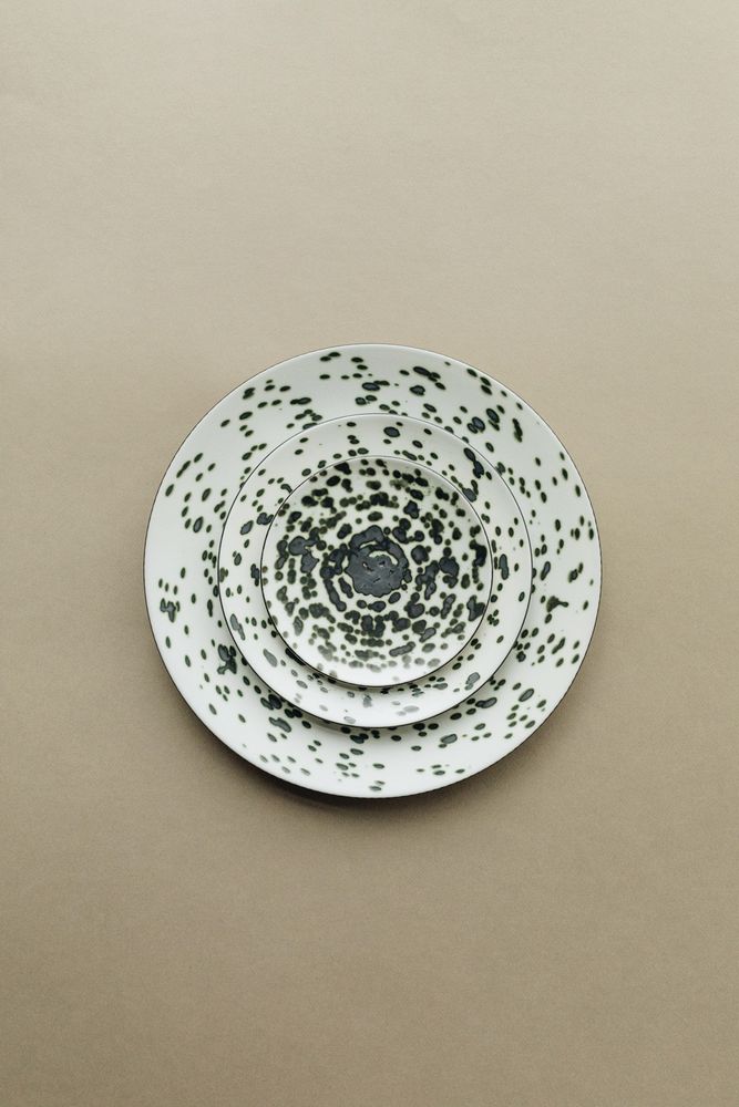Everyday plates - Rainforest green metallic dessert plate on black ceramic - REVOL