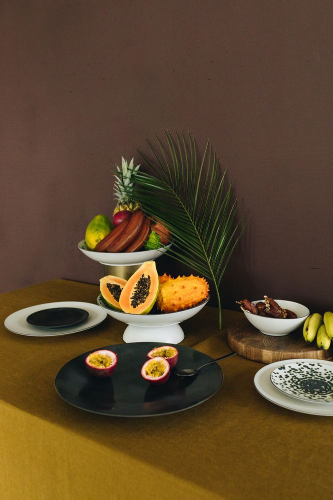 Assiettes au quotidien - Assiette coupe Rainforest verte métallisée en céramique noire - REVOL
