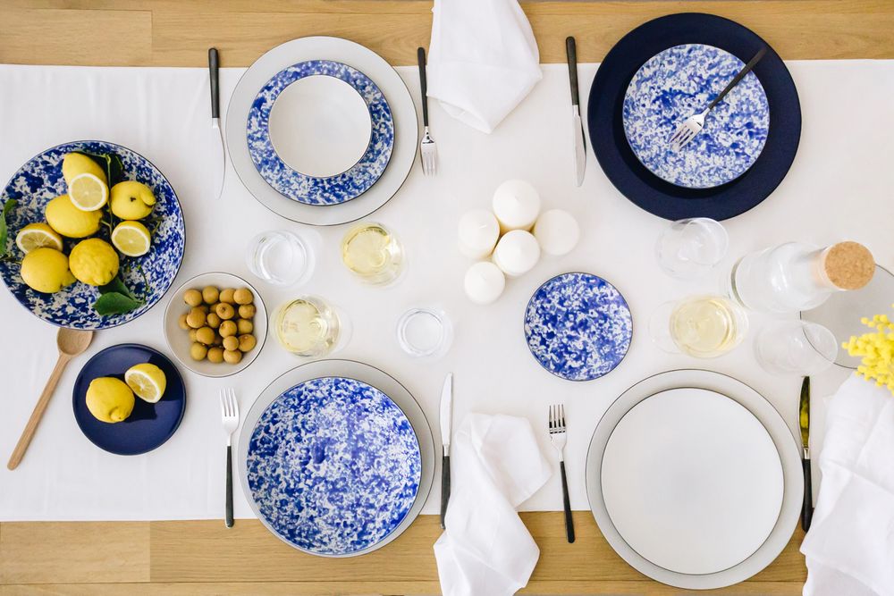 Assiettes au quotidien - Assiette dessert ronde Bleu Ocean Vibes sur céramique noire - REVOL