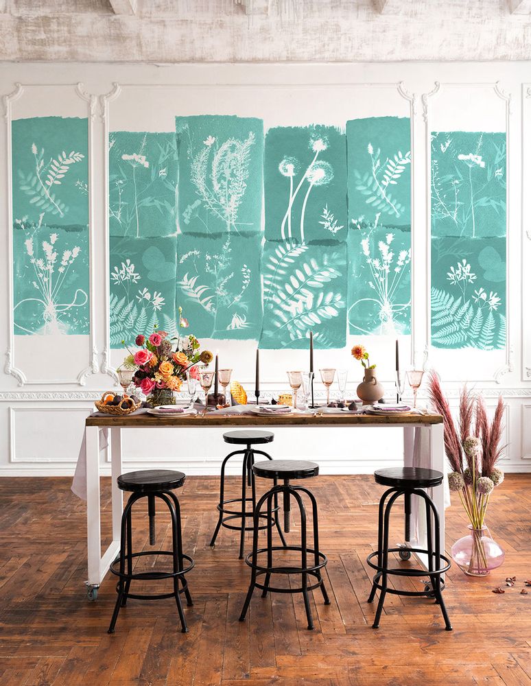 Other wall decoration - Wallpanel Cyanotype Fleurs Des Champs Menthe à l'Eau - PAPERMINT