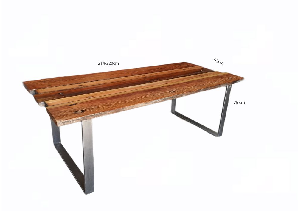 Tables Salle à Manger - Table avec plateau en bois récupéré avec base en acier O - LIVING MEDITERANEO