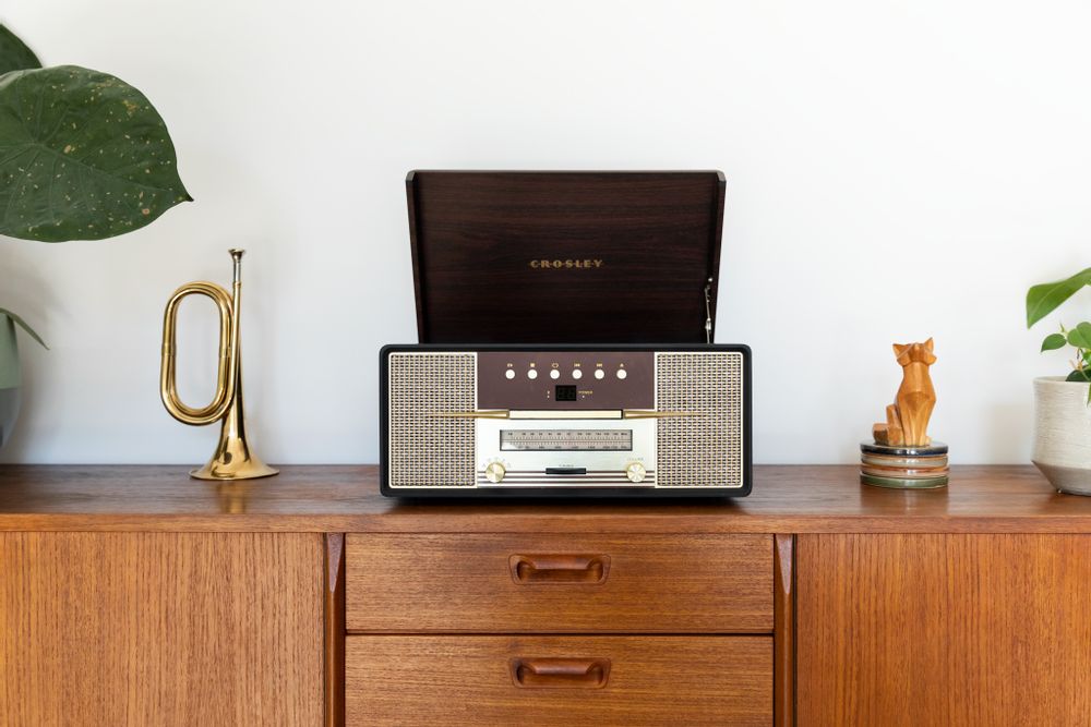 Speakers and radios - Crosley Rhapsody Entertainment Center Mahogany (CD/ Bluetooth/ cassette/ vinyl player) - CROSLEY RADIO