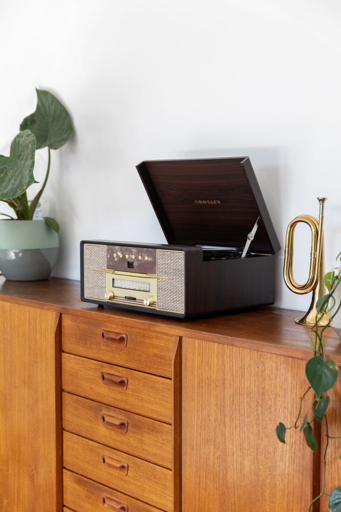 Speakers and radios - Crosley Rhapsody Entertainment Center Mahogany (CD/ Bluetooth/ cassette/ vinyl player) - CROSLEY RADIO