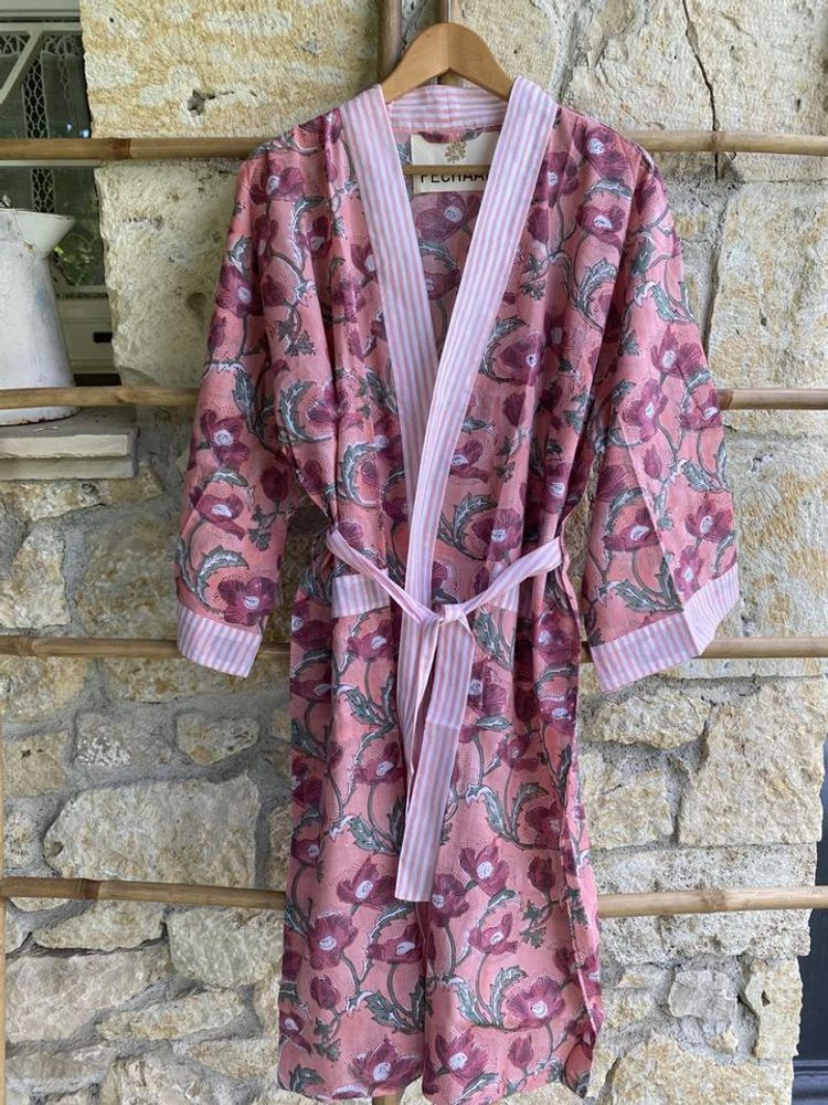 Bathrobes - KIMONO AZADI NATURAL COTTON BLOCKPRINT - PECHAAN